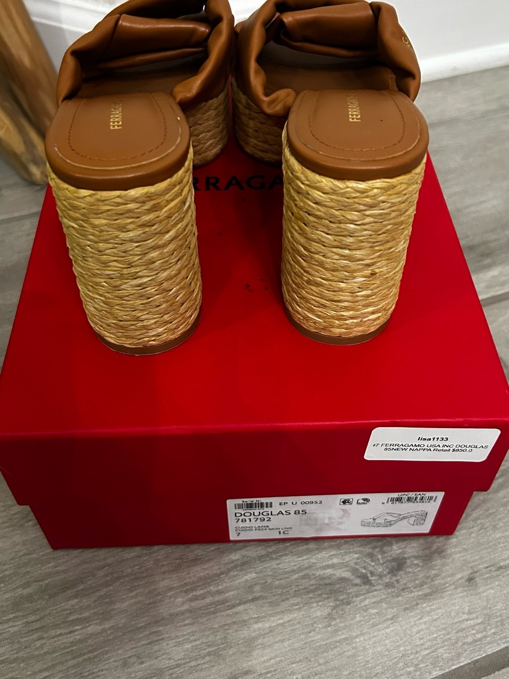 Salvatore Ferragamo Douglas Tan Leather Wedge Sandals Size 7 - Picture 3 of 7